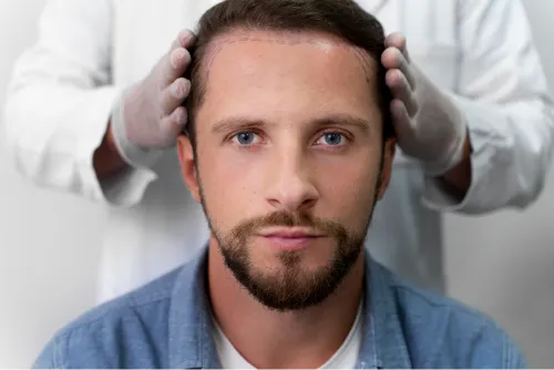 Man tijdens FUE-haartransplantatie